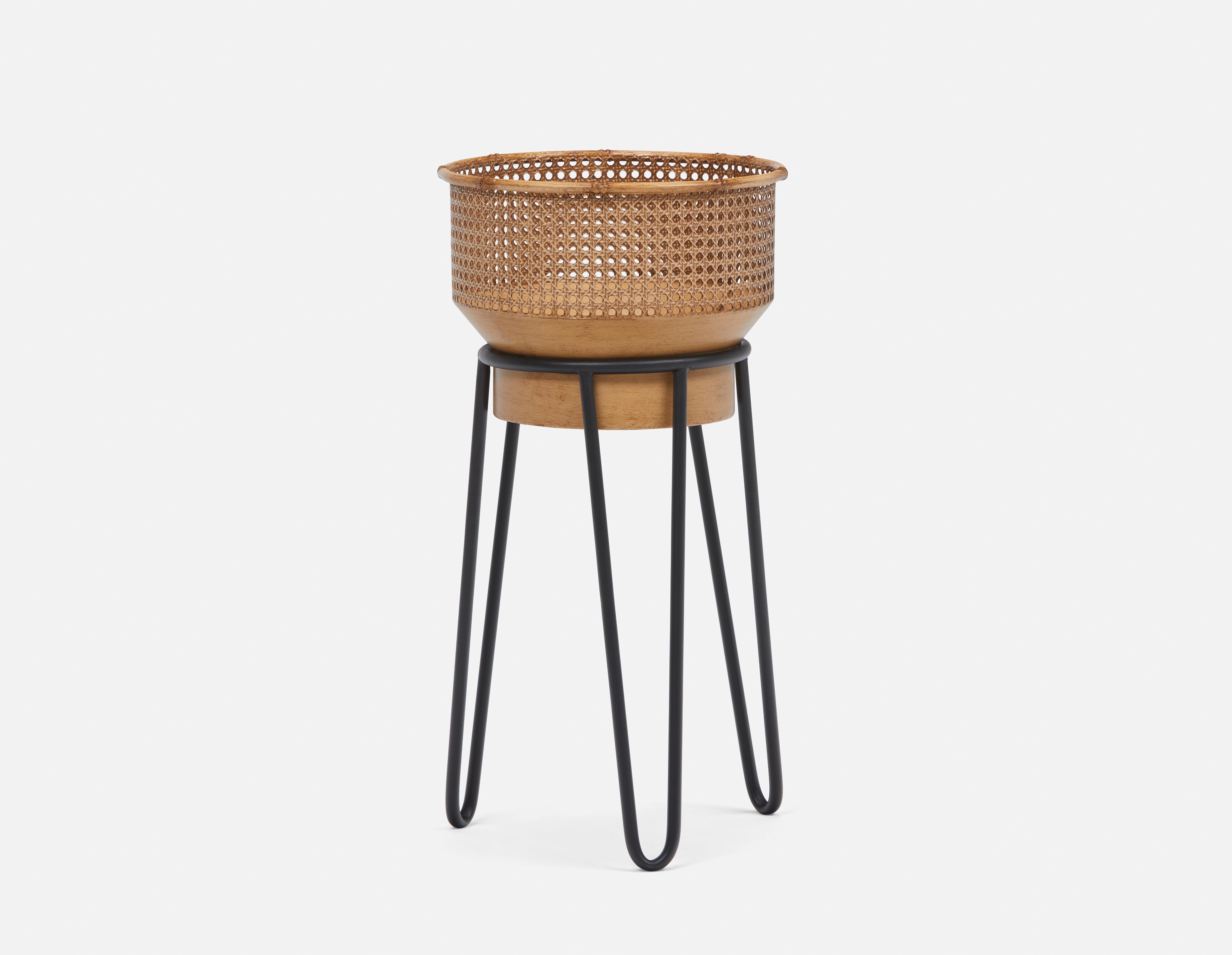 BANVILLE - metal planter with stand 33 cm - Black/Gold