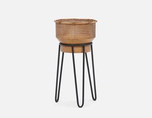 BANVILLE - cache-pot en métal et support 33 cm - Noir/or