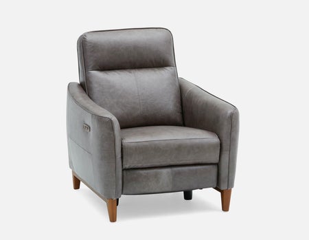 PALMER - contemporary modern power-reclining 100% leather armchair - Grey