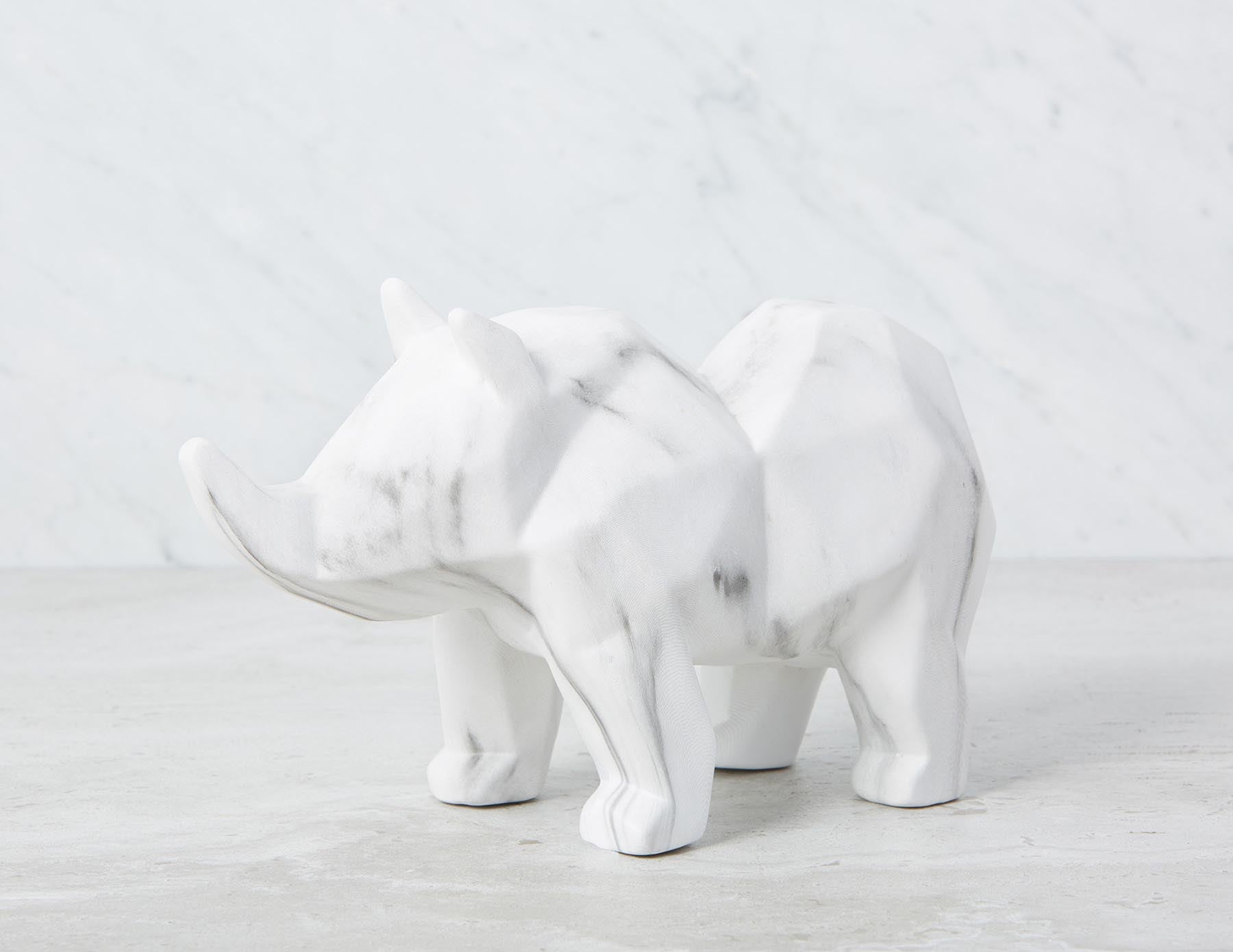 RHYNO - sculpture en faux marbre 28 cm - Blanc