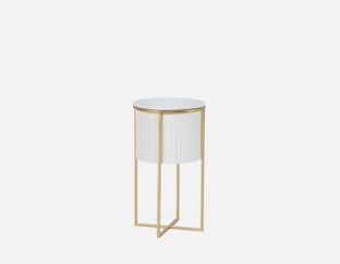 NATE - cache-pot et support en métal 28 cm - Blanc/or