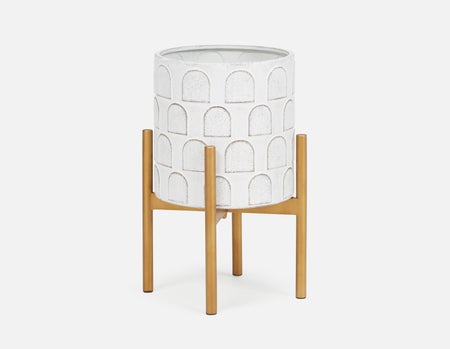 DREW - cache-pot et support en métal 26 cm - Blanc/or