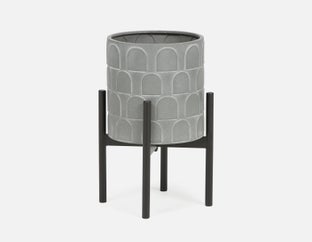 DREW - metal planter with stand 26 cm - Black/White