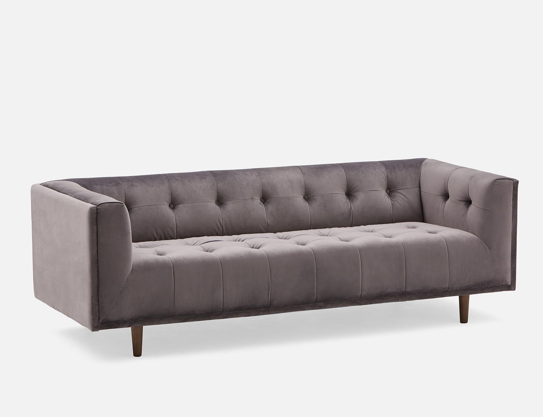 LORETTA - mid-century modern velvet 3-seater sofa - Grey