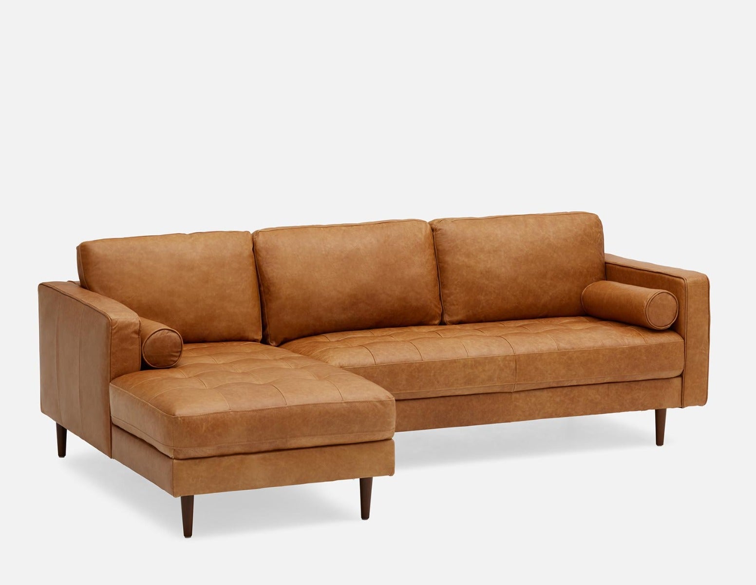 KINSEY mid-century modern left-facing 100% leather sectional sofa undefined