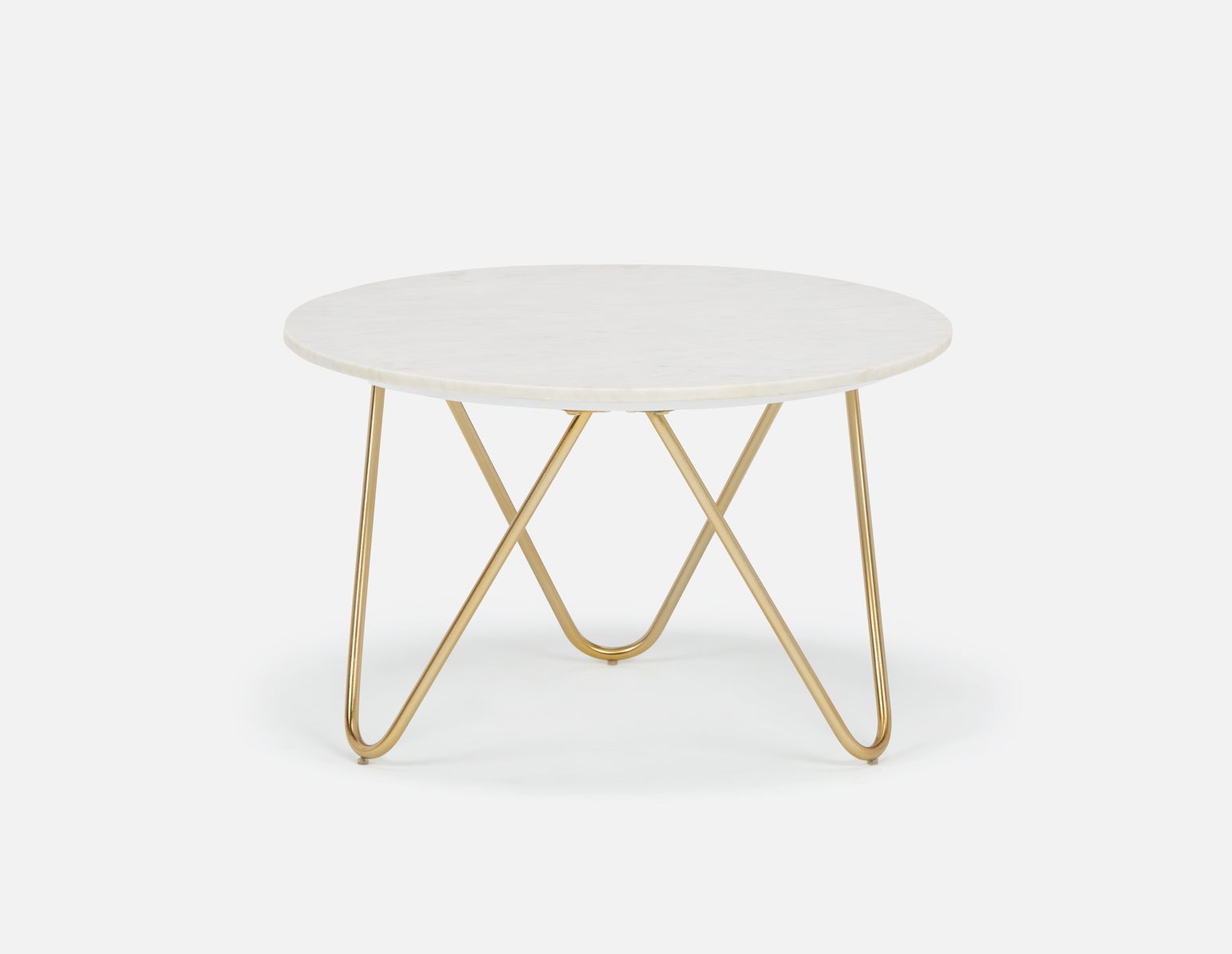 AKOT - table basse ronde en marbre 75 cm avec pieds en métal doré - Blanc