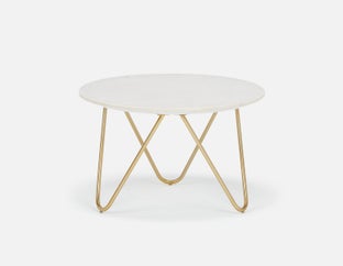 AKOT - table basse ronde en marbre 75 cm avec pieds en métal doré - Blanc