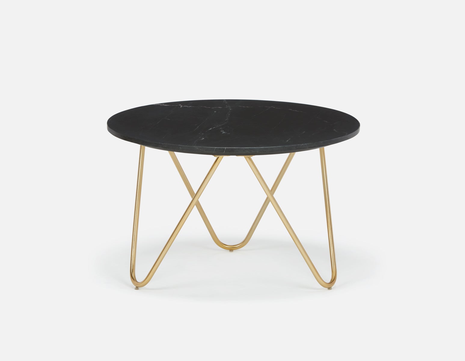 AKOT - table basse ronde en marbre 75 cm avec pieds en métal doré - Noir