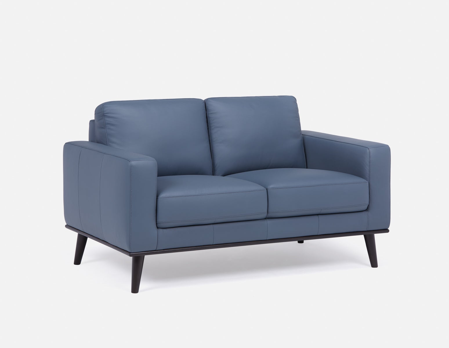 BETTA - 100% leather mid century loveseat - Powder Blue