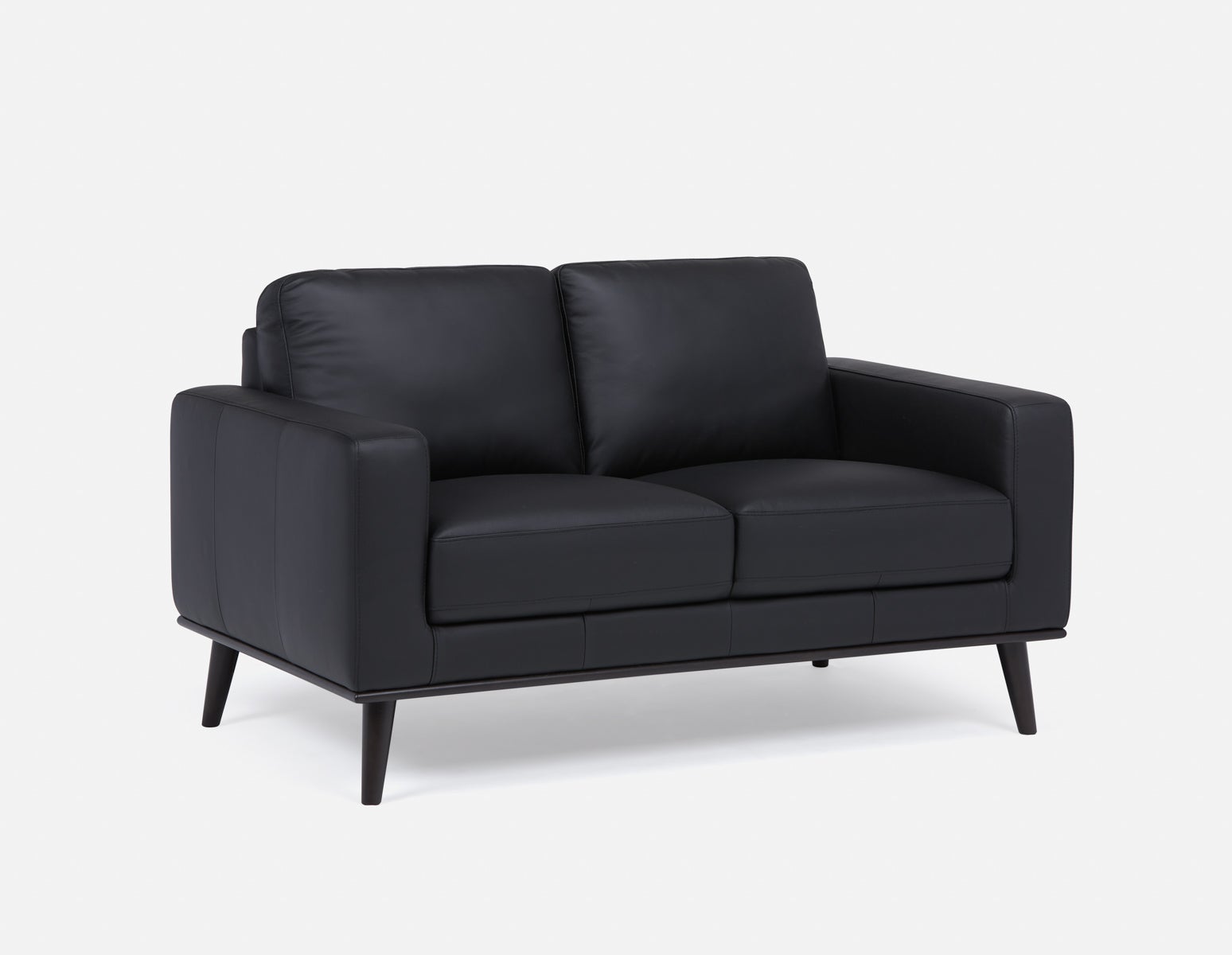 BETTA - 100% leather mid century loveseat - Black