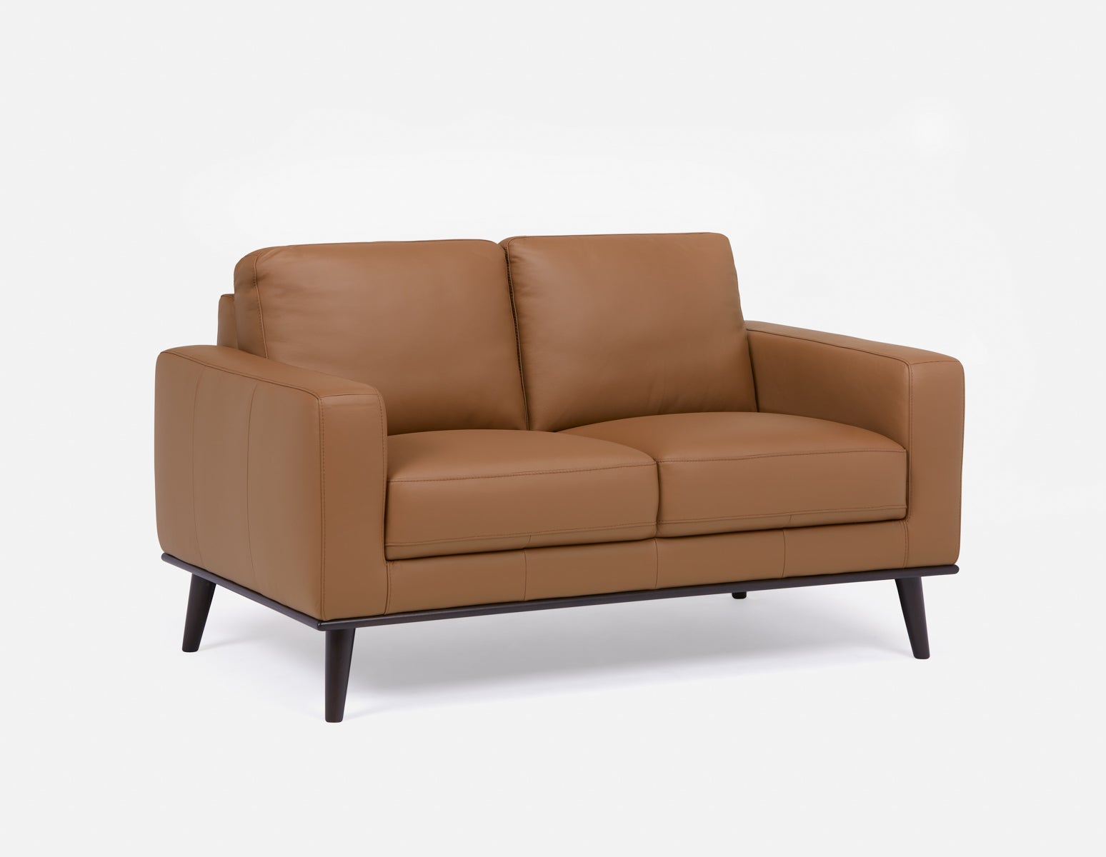 BETTA - 100% leather mid century loveseat - Cognac