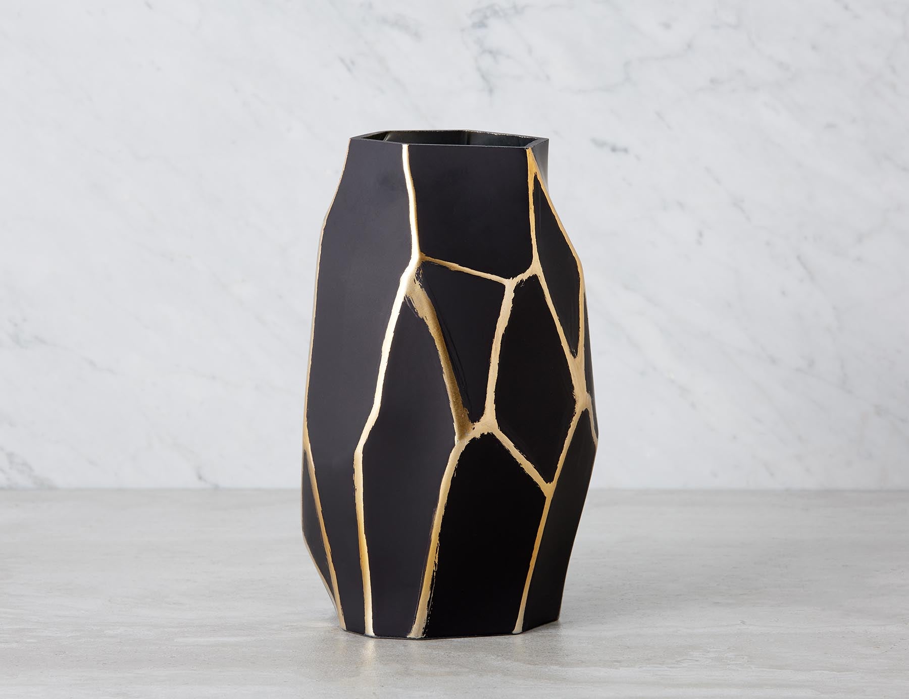 SINGAPOR - vase en verre 28 cm - Noir/or