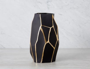 SINGAPOR - vase en verre 28 cm - Noir/or