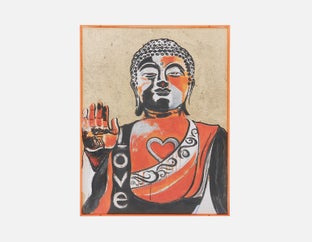 DISHA - œuvre en boîte acryliquee 50 x 70 cm - Orange