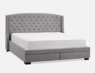 RAVEL - traditional tufted upholstered wingback king-size bed with storage - Grey