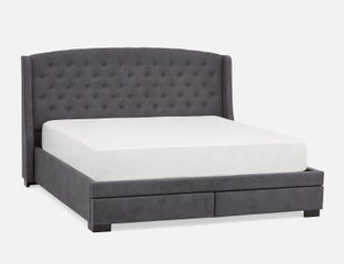 RAVEL - traditional tufted upholstered wingback king-size bed with storage - Dark Grey