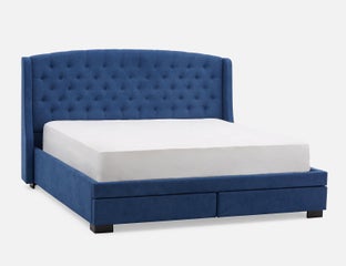 RAVEL - traditional tufted upholstered wingback king-size bed with storage - Blue
