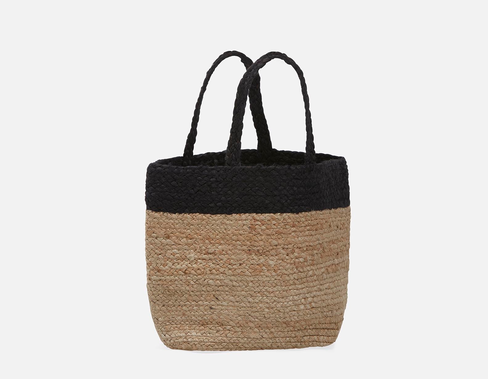 PHOEBE - braided jute tote bag - Black/White