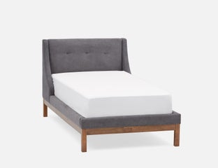 MUROL - lit simple rembourré avec tête de lit capitonnée à oreilles - Gris foncé