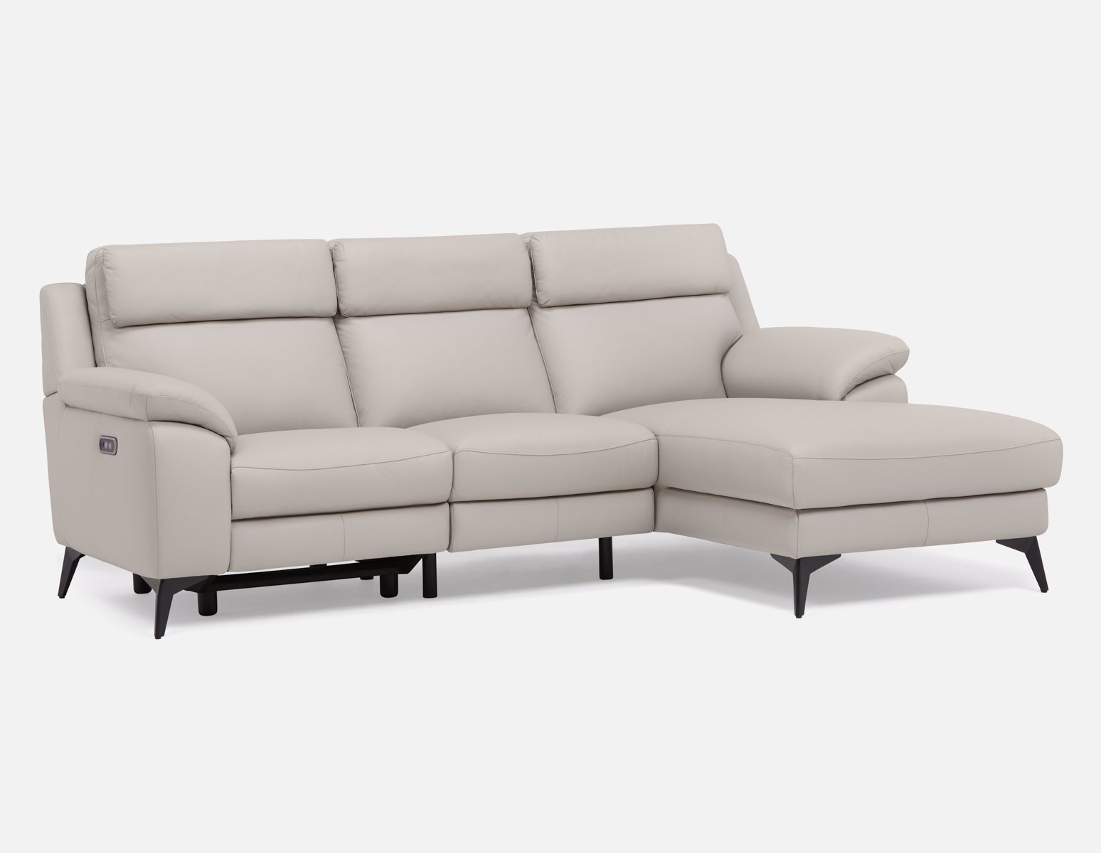 GIRONA - 100% leather power reclining right-facing sectional sofa - Greige