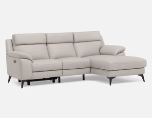 GIRONA - 100% leather power reclining right-facing sectional sofa - Greige