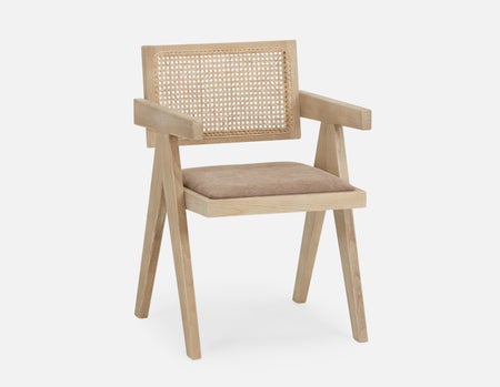 JOSS - chaise de salle à manger en rotin naturel avec accoudoirs - Brun