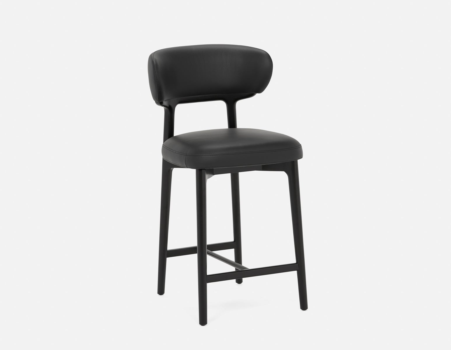 SEVILLE - 100% leather mid-century counter stool 66cm - Black