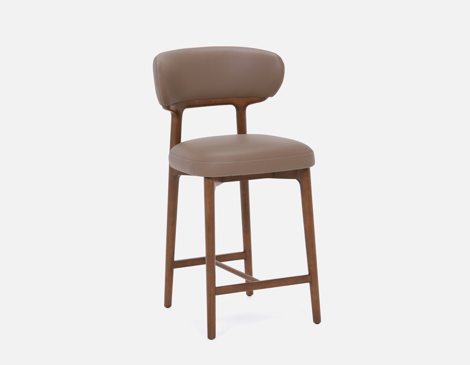 SEVILLE - 100% leather mid-century counter stool 66cm - Taupe