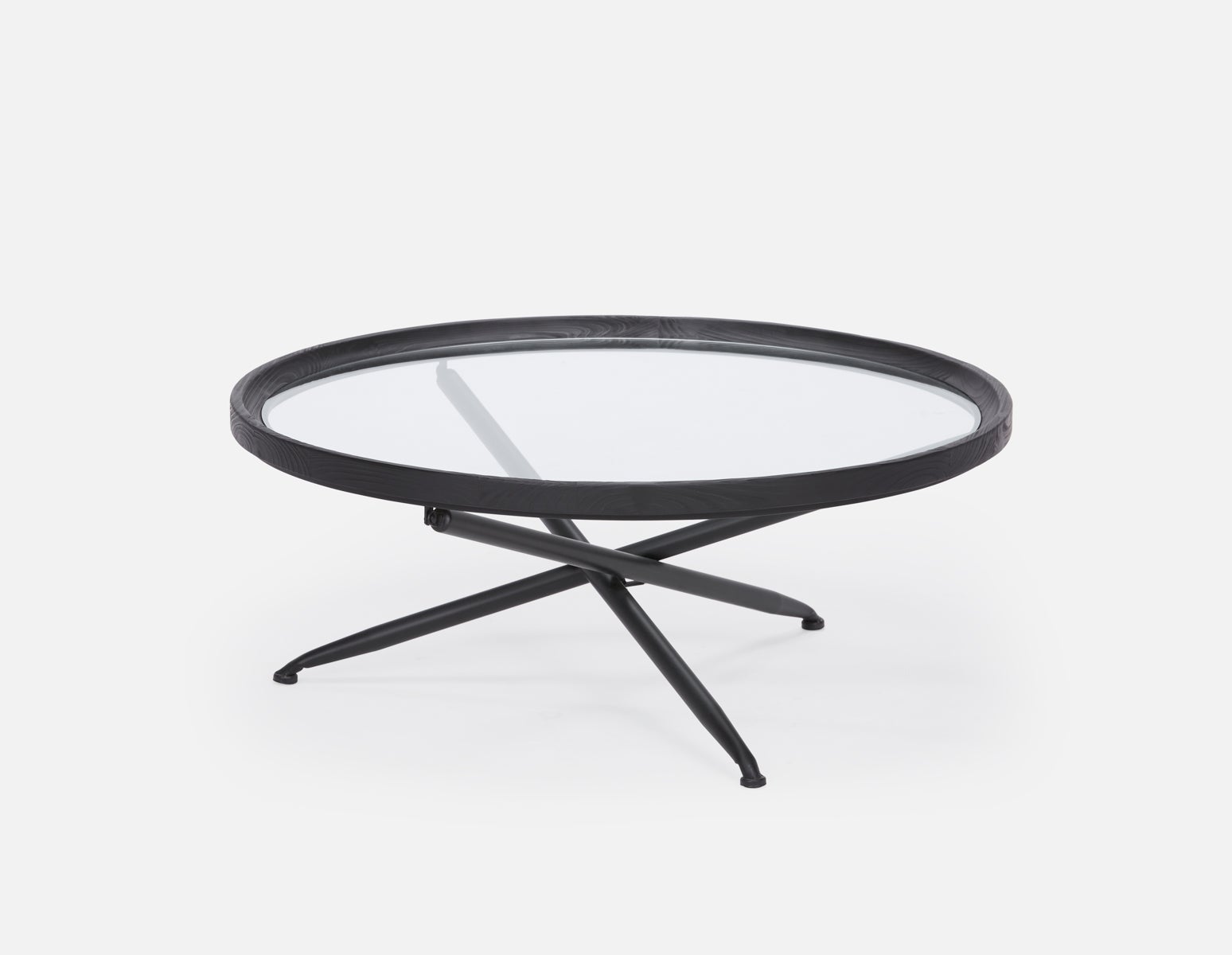 KAY - table basse avec plateau en bois de sapin et verre trempé 100 cm diam. - Noir