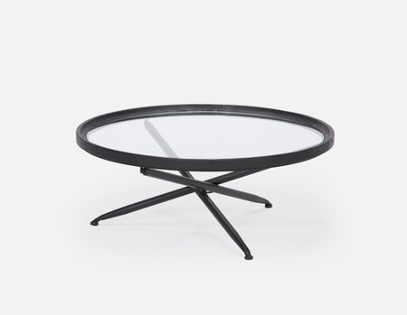 KAY - table basse avec plateau en bois de sapin et verre trempé 100 cm diam. - Noir