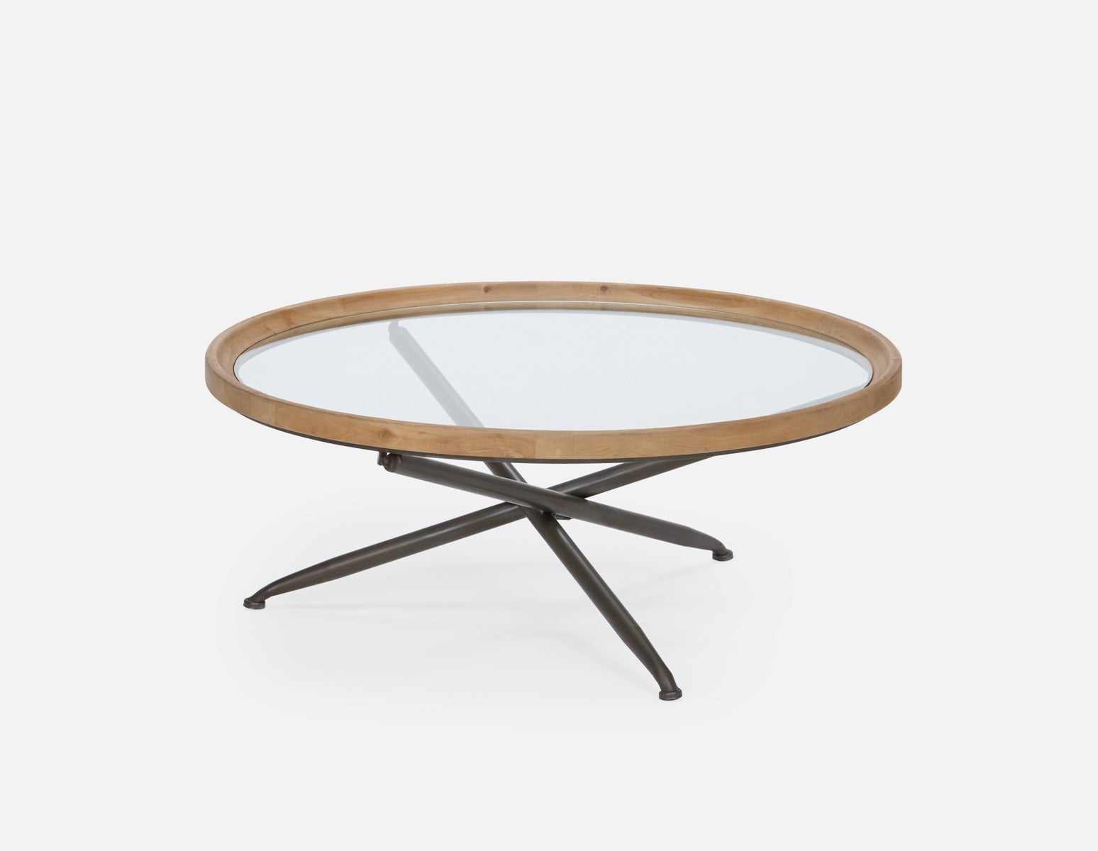 KAY - fir wood coffee table with tempered glass top 100 cm - Natural