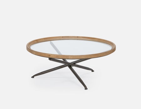 KAY - fir wood coffee table with tempered glass top 100 cm - Natural