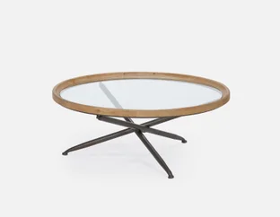 KAY - fir wood coffee table with tempered glass top 100 cm - Natural