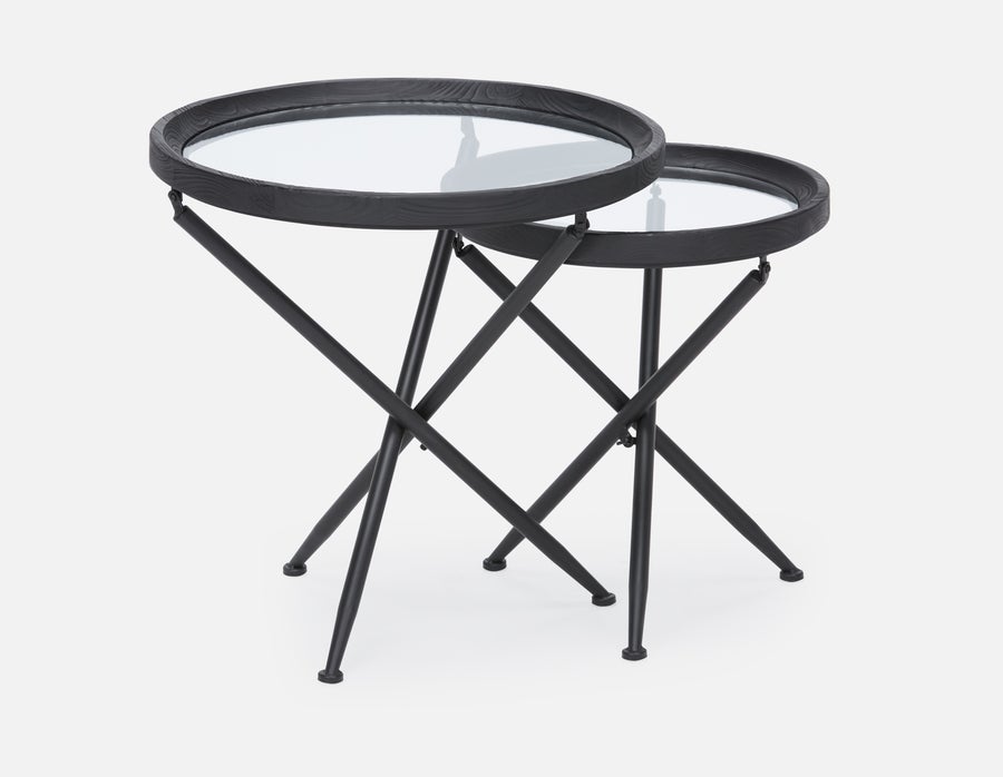 KAY set of 2 fir wood nesting tables with tempered glass tops undefined