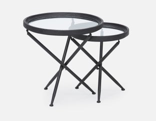 KAY - ensemble de 2 tables gigognes en bois de sapin avec plateaux en verre trempé - Noir