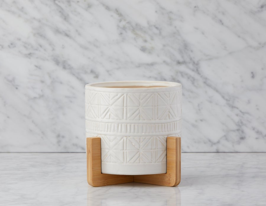 BOLANOW ceramic planter with bamboo stand 24 cm undefined