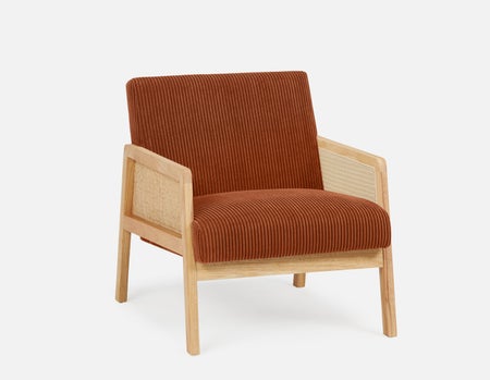 BECKETT - fauteuil aux accents de velours côtelé et de rotin - Rouille