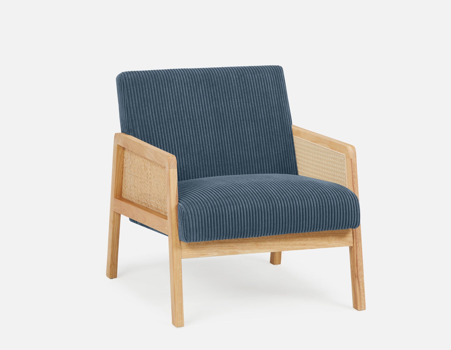 BECKETT - armchair with corduroy and rattan accents - Blue