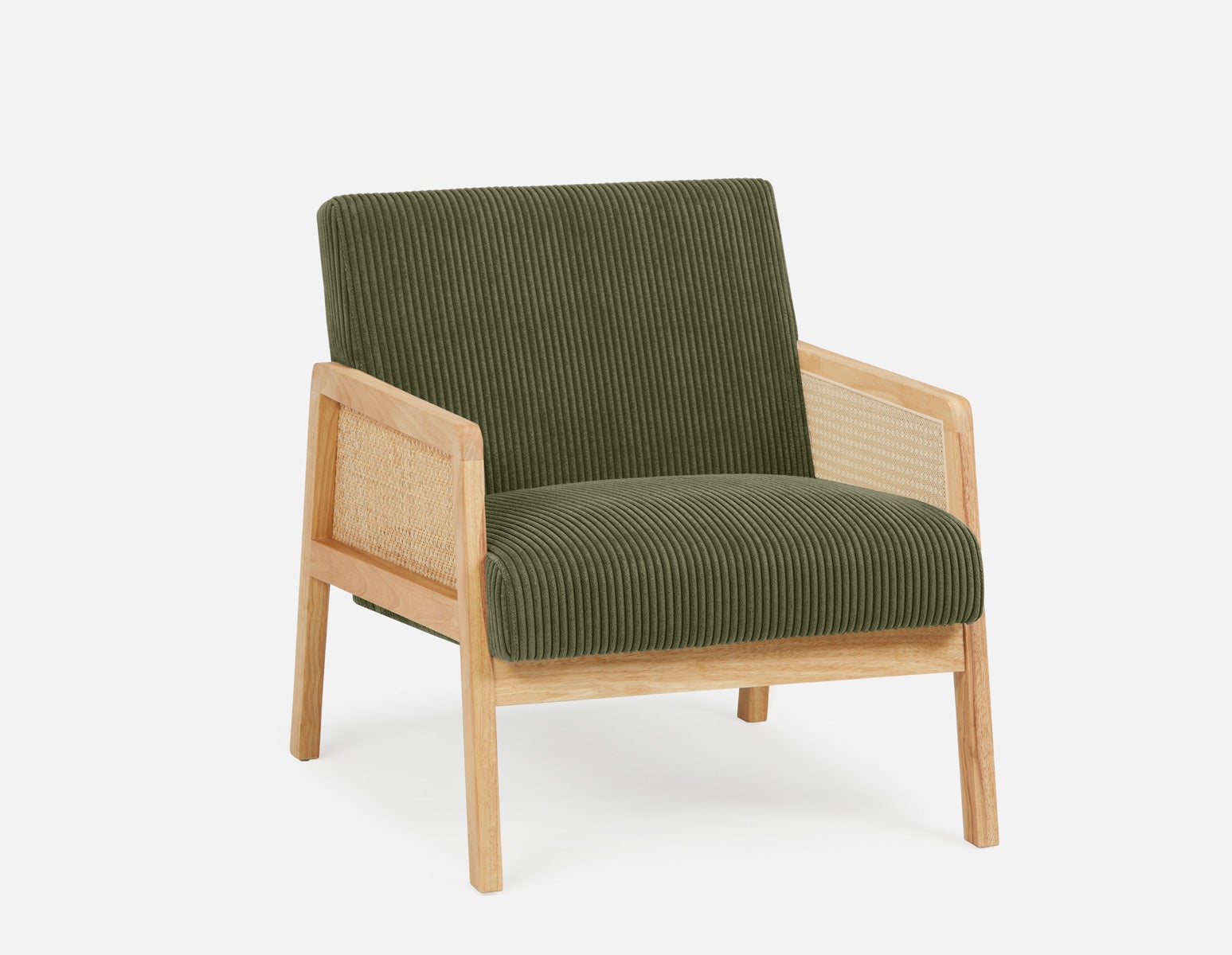 BECKETT - fauteuil aux accents de velours côtelé et de rotin - Olive