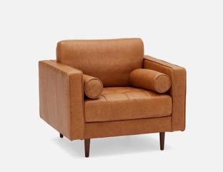 KINSEY - fauteuil 100 % cuir - Caramel