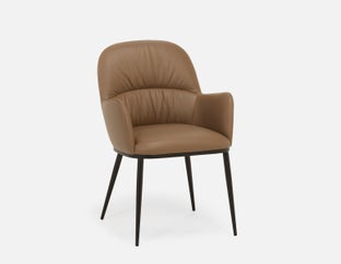 VERONICA - 100% leather contemporary dining chair - Taupe