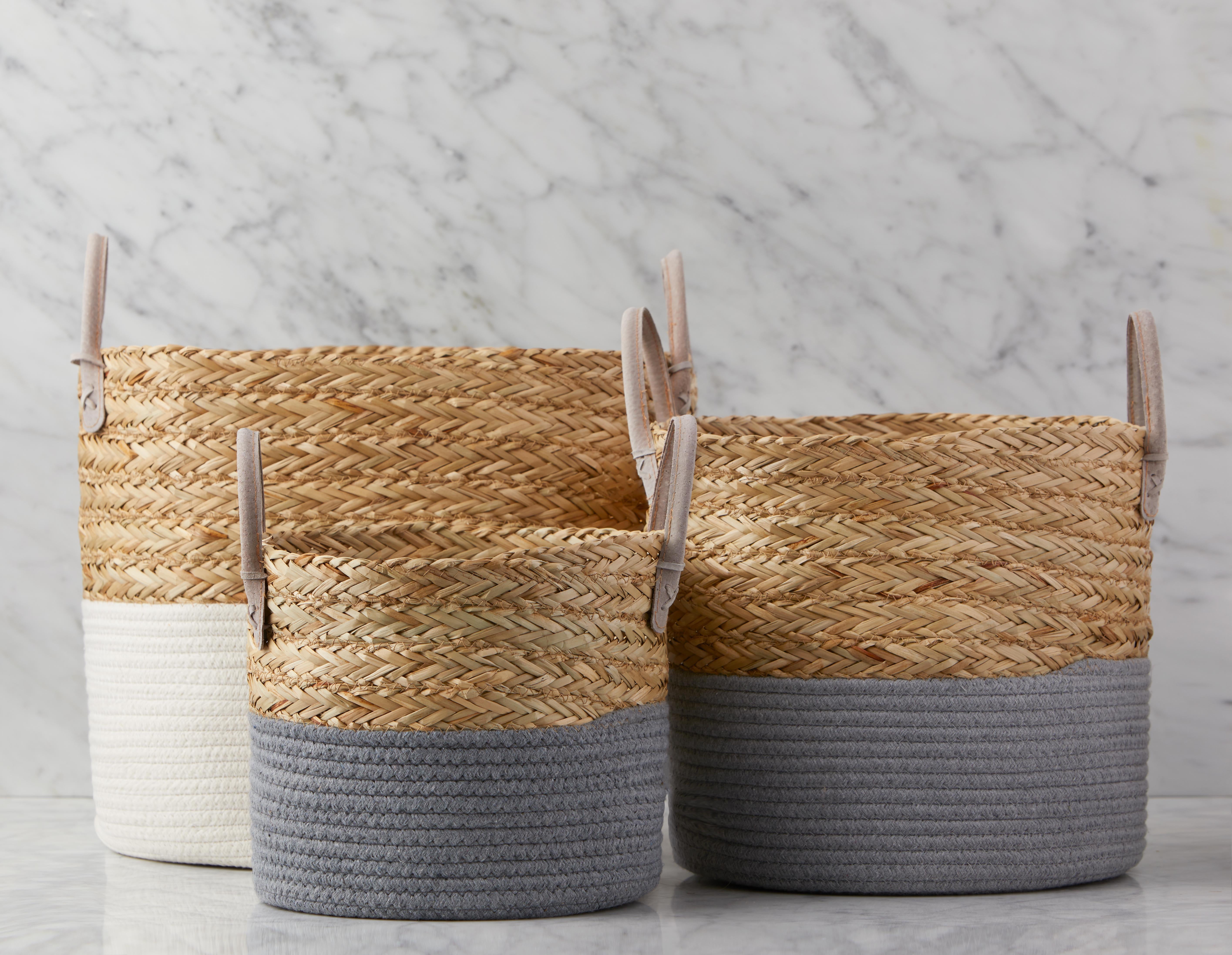 BUD set of 3 cotton rope and straw baskets undefined