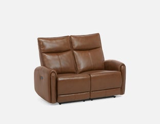 CALVERO - contemporary power-reclining 100% leather loveseat with usb port - Brown
