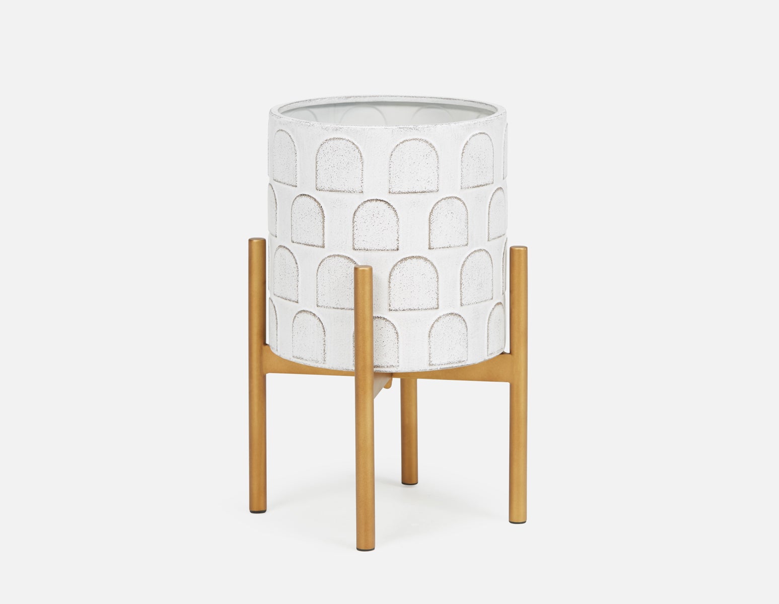 DREW - metal planter with stand 21 cm - White/Gold