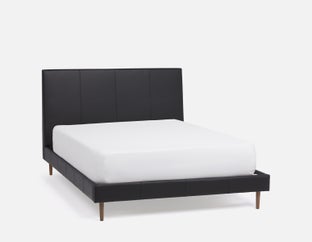 JAVIER - mid-century modern 100% leather queen size bed - Black