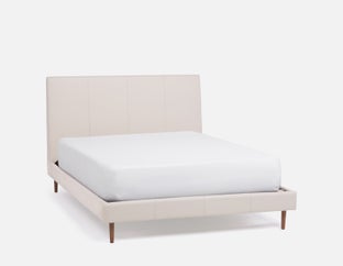 JAVIER - mid-century modern 100% leather queen size bed - Ivory