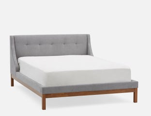 MUROL - mid-century modern tufted upholstered wingback queen size bed - Grey