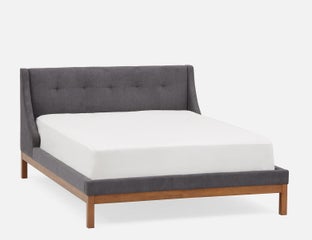 MUROL - grand lit rembourré avec tête de lit capitonnée à oreilles moderne du milieu du siècle - Gris foncé