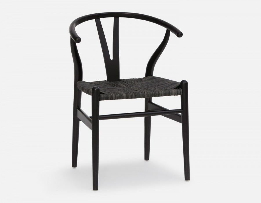 DENMARK - chaise de salle à manger en bois d'hêtre et en corde tissée - Noir