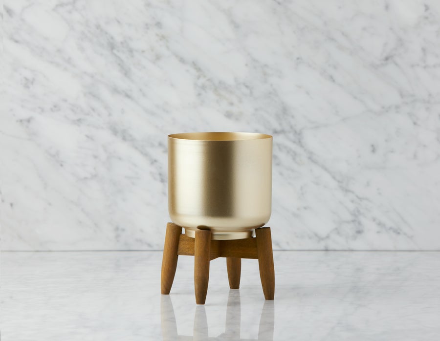 MURIEL metal planter with wood stand 24 cm undefined